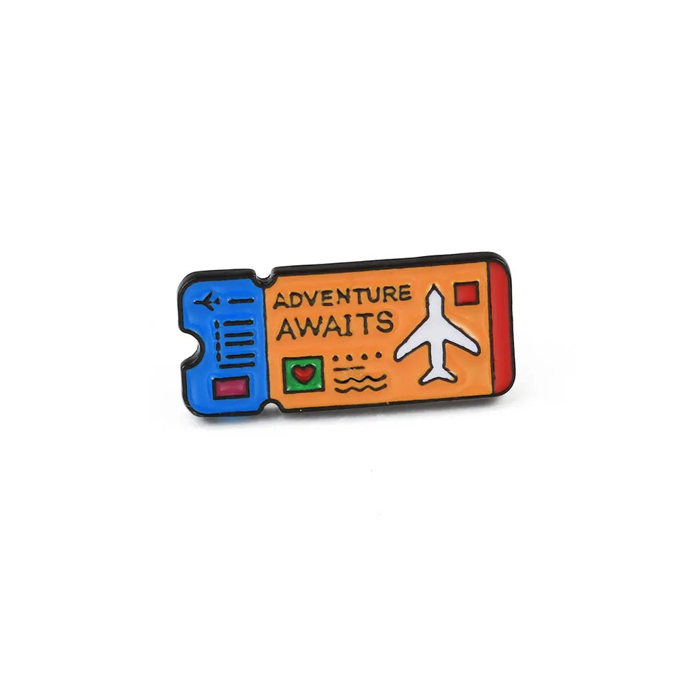 Go Travel Enamel Pins Airplane Ticket Plane Adventure Explorer Road Sign Badge Pins Travel the World Brooch Cartoon Jewelry