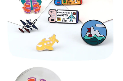 Go Travel Enamel Pins Airplane Ticket Plane Adventure Explorer Road Sign Badge Pins Travel the World Brooch Cartoon Jewelry