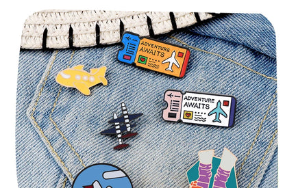 Go Travel Enamel Pins Airplane Ticket Plane Adventure Explorer Road Sign Badge Pins Travel the World Brooch Cartoon Jewelry