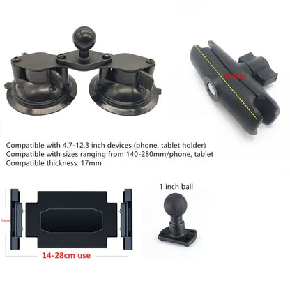 Heavy duty dual tablet suction cup mount with 1 inch ball head for ipad mini air 1 2 3 4