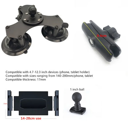 Heavy duty dual tablet suction cup mount with 1 inch ball head for ipad mini air 1 2 3 4