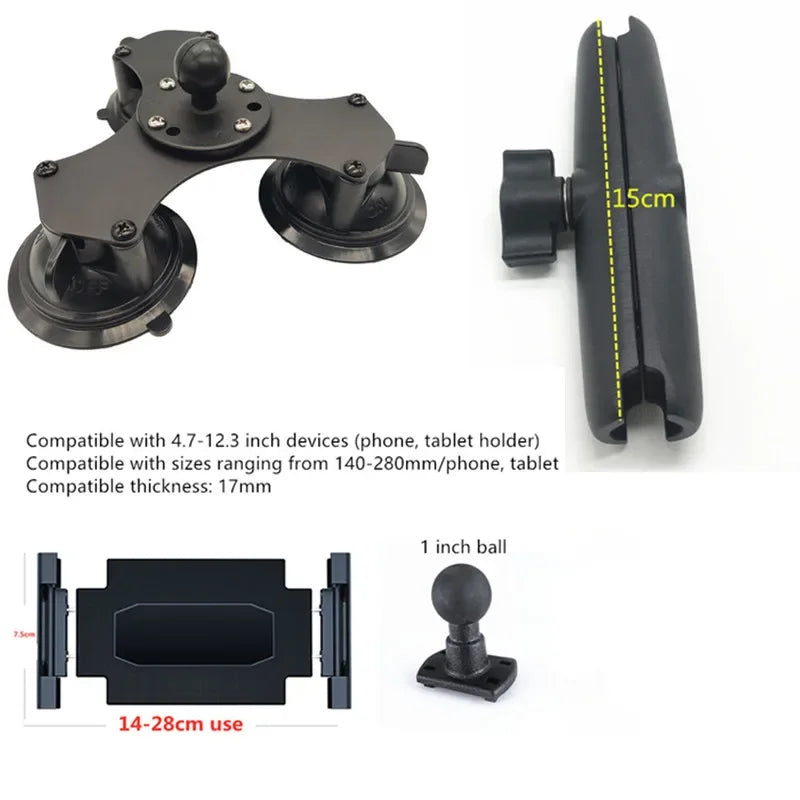 Heavy duty dual tablet suction cup mount with 1 inch ball head for ipad mini air 1 2 3 4