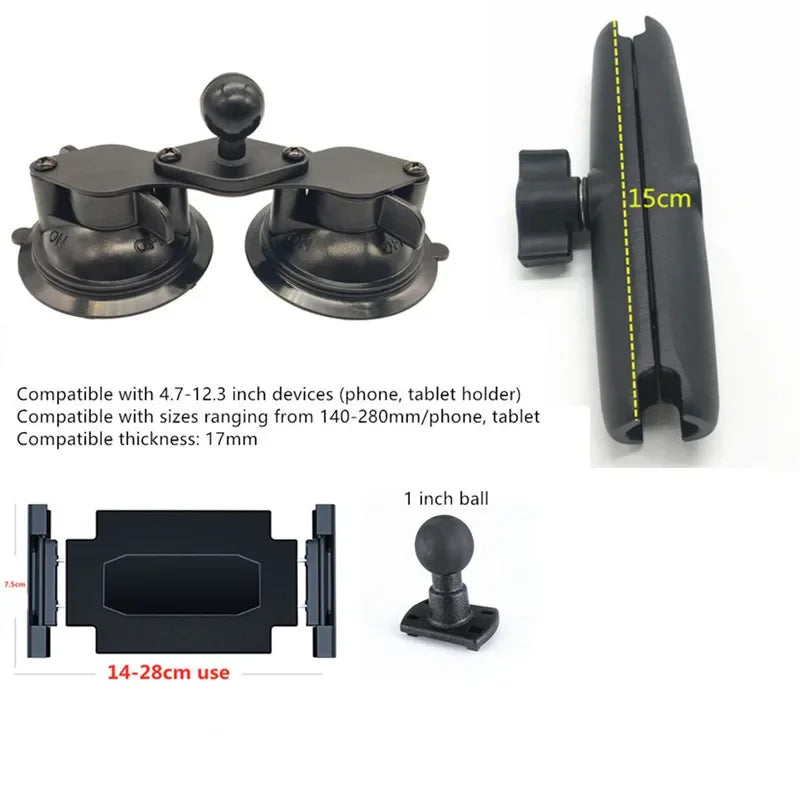 Heavy duty dual tablet suction cup mount with 1 inch ball head for ipad mini air 1 2 3 4