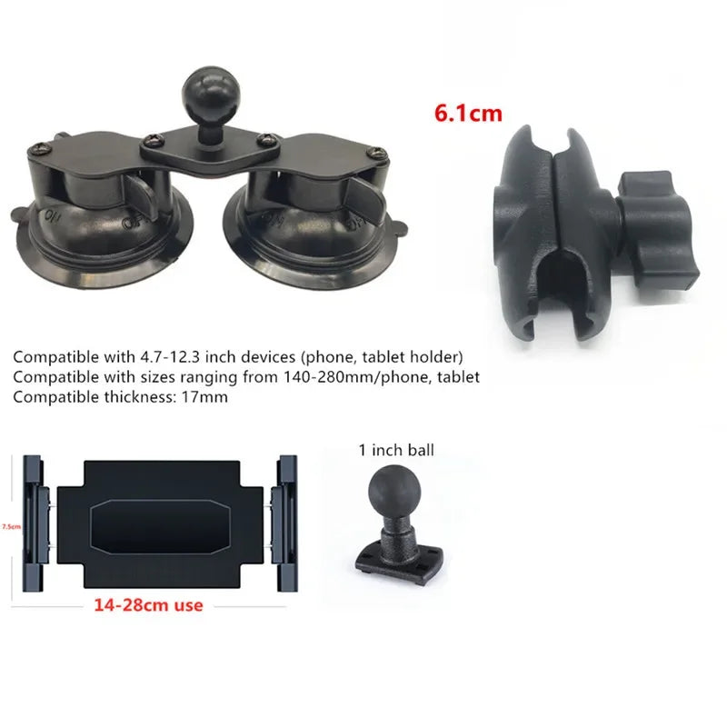 Heavy duty dual tablet suction cup mount with 1 inch ball head for ipad mini air 1 2 3 4