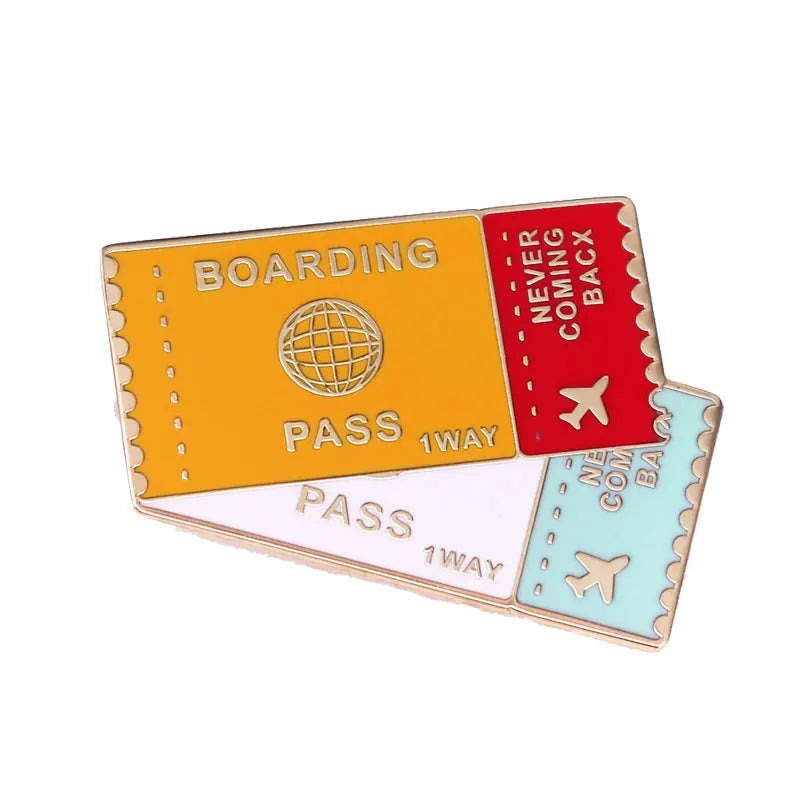 Interesting  Creative Flight Ticket Boarding Pass Enamel Badge Denim Jacket Backpack Pin Decoration Jewelry Accessory