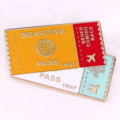 Interesting  Creative Flight Ticket Boarding Pass Enamel Badge Denim Jacket Backpack Pin Decoration Jewelry Accessory